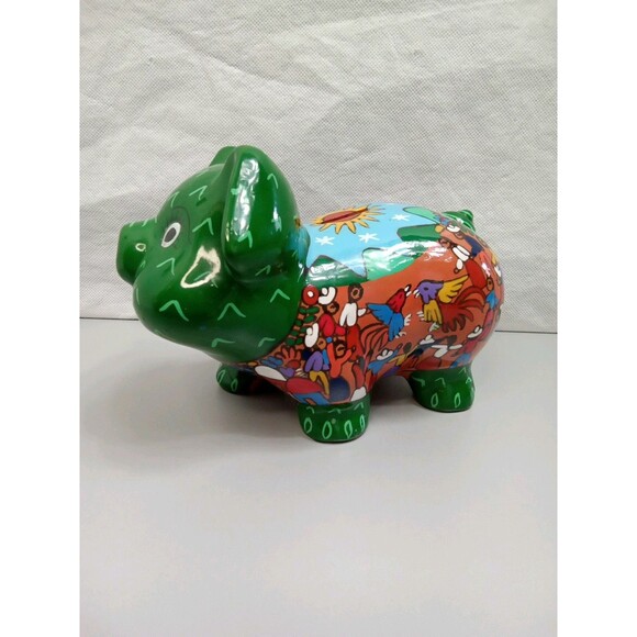Mexican Piggy‎ Bank Hand Painted Vibrant colors 7X5X4 - Picture 3 of 10